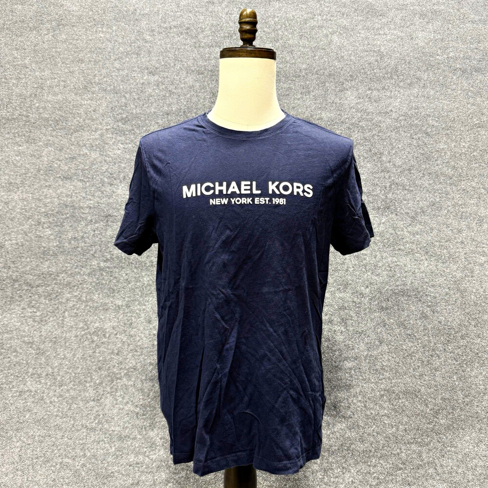 Michael Kors Mens Navy Blue Logo T-Shirt Size L New York Est 1981 Crew Neck